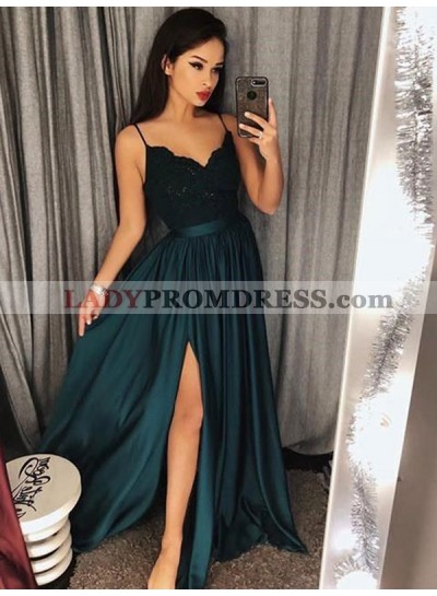 Cheap A Line Elastic Satin Green Sweetheart Side Slit Cheap Prom Dresses 2023 