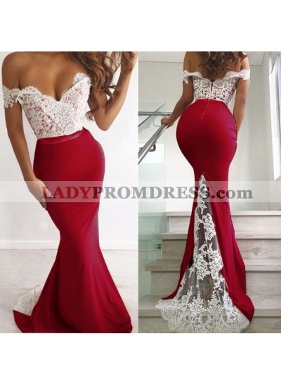 2023 Sexy Red Off Shoulder Lace Sweetheart White Prom Dresses