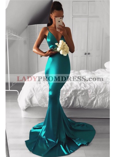 2022 Sexy Jade Mermaid Sweetheart Elastic Satin Backless Long Prom Dresses