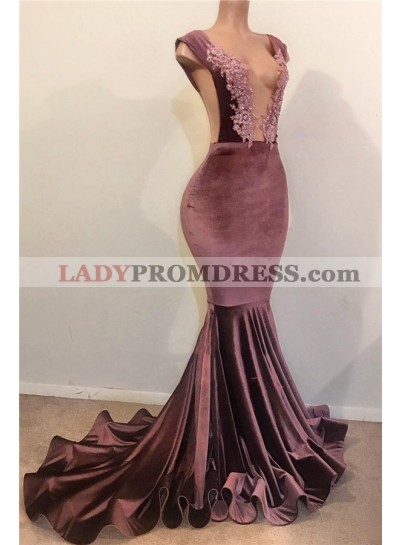 2023 New Arrival Mermaid Velvet Grape Open Front Backless Prom Dresses