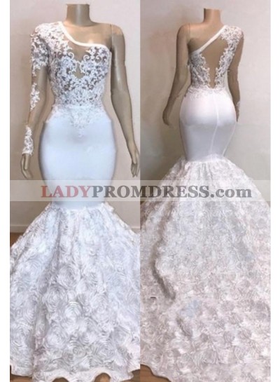 2023 New Arrival Mermaid One Shoulder Rose See Through Prom Dresses
