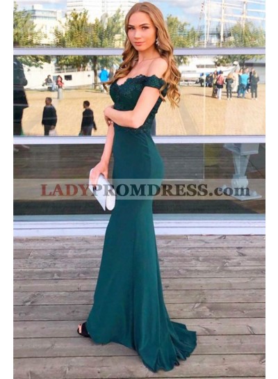 Charming Sheath Off Shoulder Sweetheart Lace Teal Prom Dresses 2022