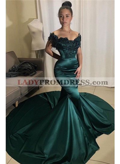 Sexy Mermaid Hunter Off Shoulder Long Prom Dresses With Appliques 2023