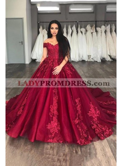 Charming Sweetheart Off Shoulder Burgundy Ball Gown Prom Dresses Long 2023