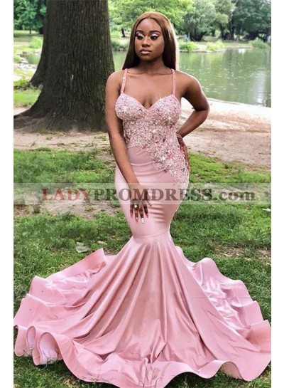 Charming Satin Mermaid Sweetheart Halter Pink 2022 Prom Dresses