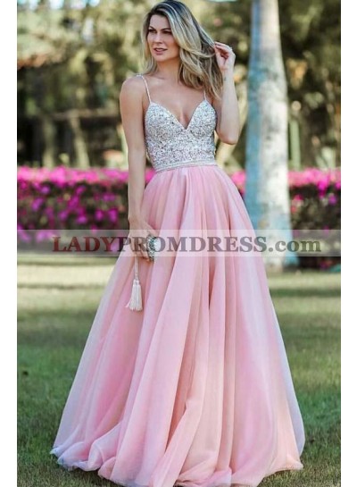 Charming A Line Sweetheart Beaded Spaghetti Straps Tulle Prom Dresses 2023