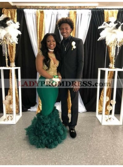 2023 New Arrival Mermaid Hunter Layered Long Sleeves Lace Prom Dresses