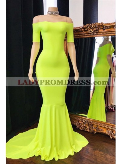 2023 Cheap Mermaid Short Sleeves Off Shoulder Lime Green Prom Dresses