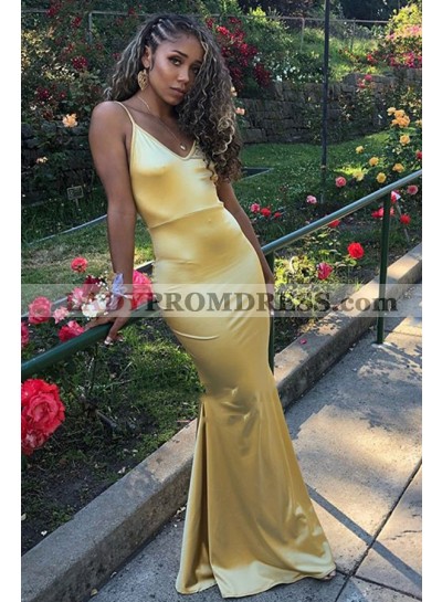 2023 New Arrival Gold Mermaid Spaghetti Straps V Neck Prom Dresses