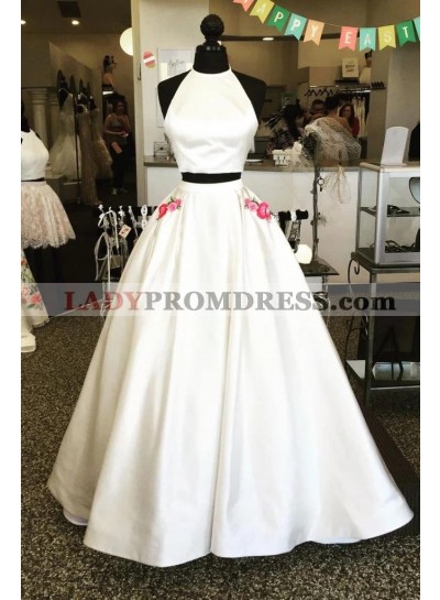 Elegant A Line White Two Pieces Embroidery Prom Dresses 2023