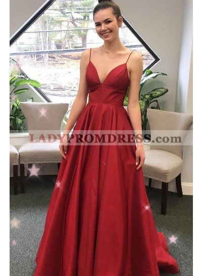 2023 Elegant A Line Red Satin Sweetheart Cheap Prom Dresses