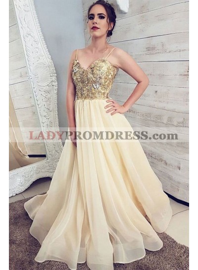 Cheap A Line Daffodil Chiffon Sweetheart Spaghetti Straps Lace Prom Dresses 2023