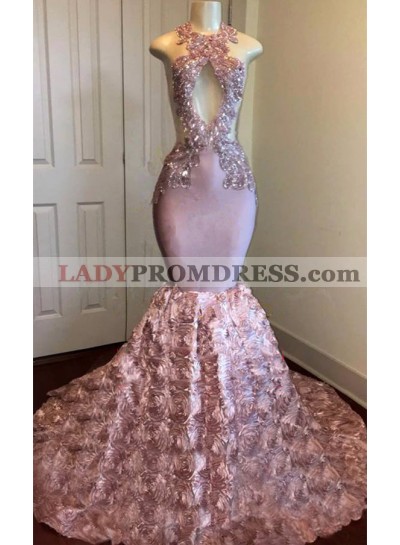 2023 Sexy Mermaid Dusty Rose Open Front Rose Prom Dresses With Appliques