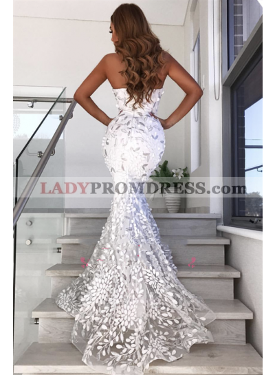 2023 Alluring Mermaid White Sweetheart Lace Prom Dresses