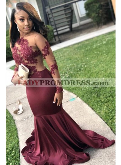 2023 Sexy Burgundy Mermaid See Through Backless Prom Dresses