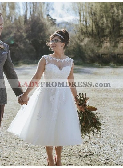 2023 A Line Tulle With Appliques Tea Length Short Plus Size Wedding Dresses