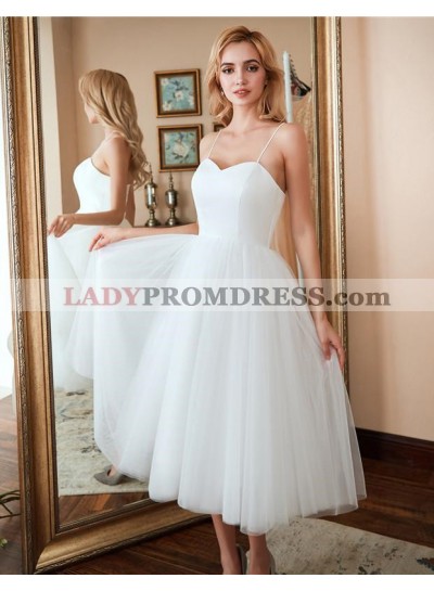 A Line Sweetheart Spaghetti Straps Tulle Tea Length Short Wedding Dresses 2023