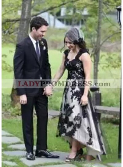 2023 A Line Black Sweetheart Tea Length High Low Short Wedding Dresses