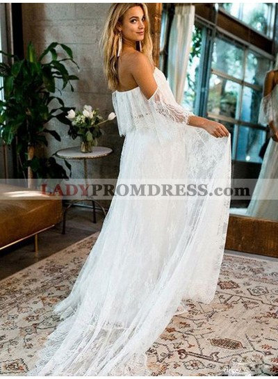 A Line Lace Off Shoulder Long Beach Wedding Dresses