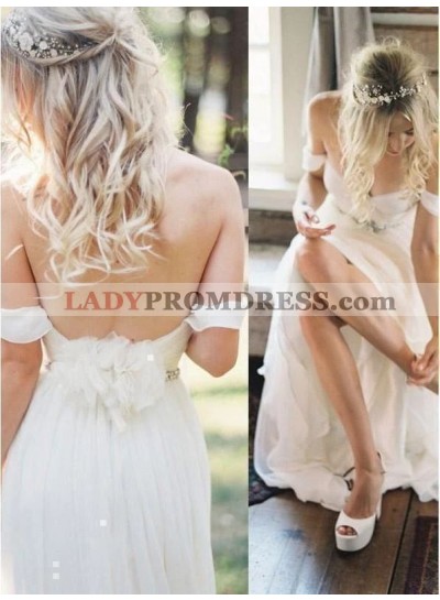 2023 A Line Chiffon Sweetheart Beaded Sash Beach Wedding Dresses