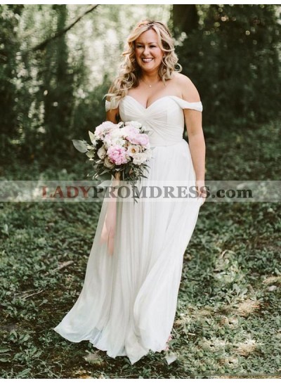 Sweetheart Chiffon Off Shoulder Pleated Plus Size Beach Wedding Dresses 2023