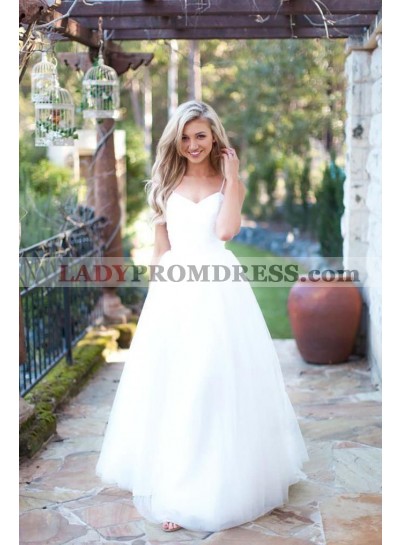 A Line Sweetheart Tulle Backless Floor Length Wedding Dresses 2023
