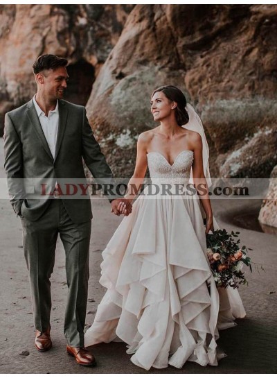 2023 Sweetheart Beaded Dusty Rose Ruched Strapless Ball Gown Wedding Dresses