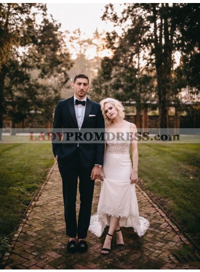 Sheath Sweetheart Lace Backless Long Beach Wedding Dresses 2023