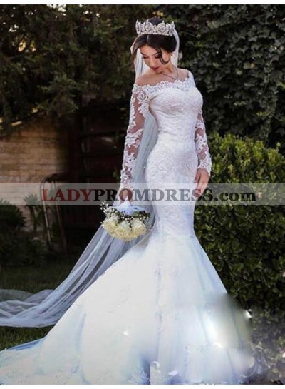 Mermaid Long Sleeves Off Shoulder Lace Long Wedding Dresses 2022