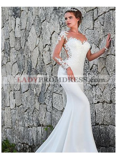 Top Mesh Long Sleeves Elastic Satin With Appliques Sweetheart Wedding Dresses 2023