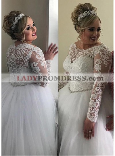 2023 Ball Gown Tulle Long Sleeves Empire Waist Lace Plus Size Wedding Dresses