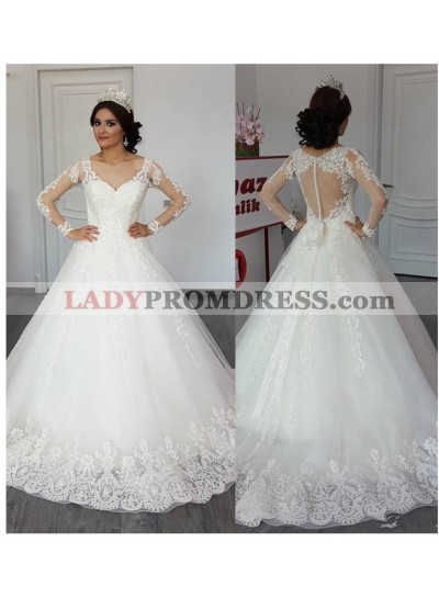 2023 A Line Tulle With Appliques Bowknot Long Sleeves Sweetheart Mesh Wedding Dresses