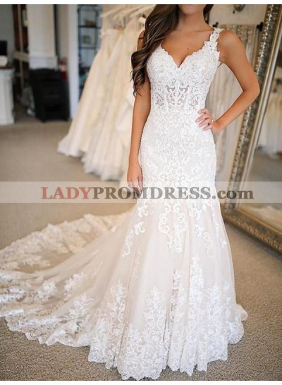 2023 Ivory Sheath Sweetheart Lace Sweep Train Empire Long Wedding Dresses