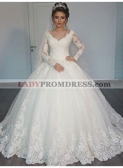 Long Sleeves Sweetheart 2023 Lace Long Train Ball Gown Wedding Dresses