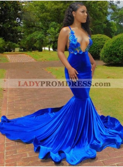 Royal Blue V-neck Mermaid Prom Dresses