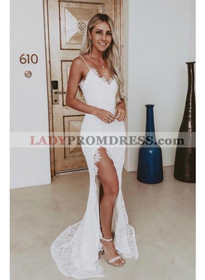 2023 White Sheath Sweetheart Side Slit Lace Long Prom Dress