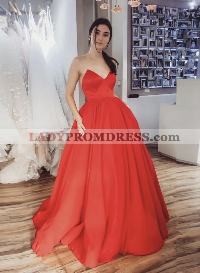 2023 A Line Zipper Back Sweetheart Satin Red Long Prom Dress