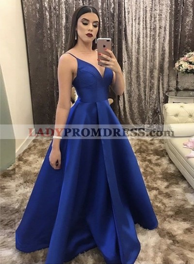 2023 A Line Royal Blue Satin Sweetheart Zipper Back Prom Dress