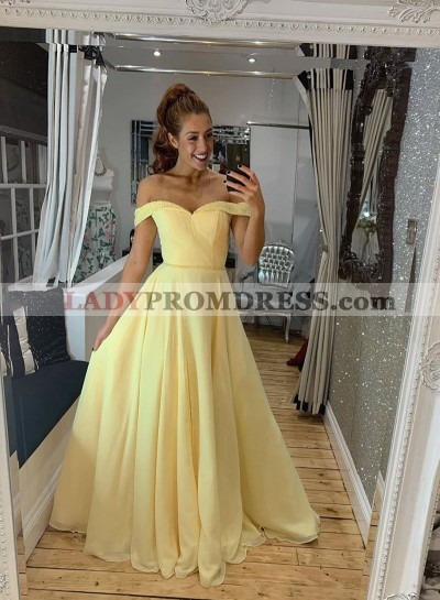 A Line Chiffon Daffodil Off Shoulder Sweetheart Zipper Back Prom Dress 2023
