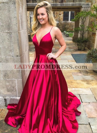 A Line Elastic Satin Sweetheart Zipper Back Burgundy Long Prom Dress 2023
