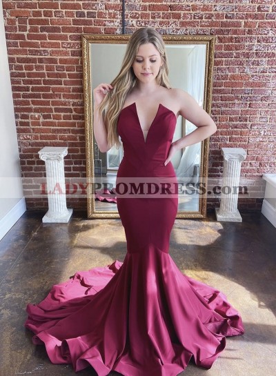 2023 Mermaid V Neck Burgundy Long Prom Dress