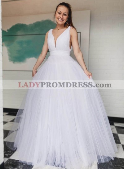 A Line White Sweetheart Tulle Long Prom Dress 2023
