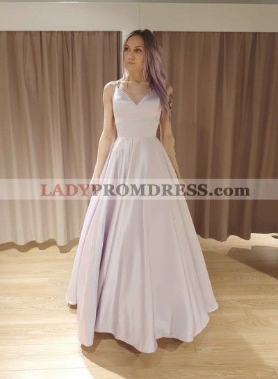 2023 A Line Sweetheart Satin Dusty Rose Lace Up Back Backless Long Prom Dress