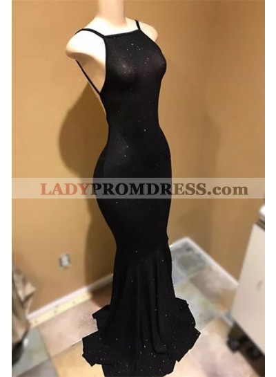 2023 Black Mermaid Backless Halter Long Prom Dress