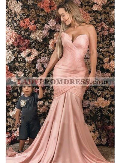2023 Sweetheart Ruffles Mermaid Strapless Dusty Rose Long Prom Dress