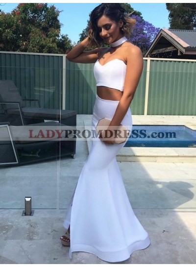2023 White Mermaid Sweetheart Two Pieces Long Prom Dress