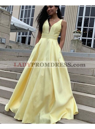 2023 A Line Satin Daffodil Bowknot Sweetheart Pockets Long Prom Dress
