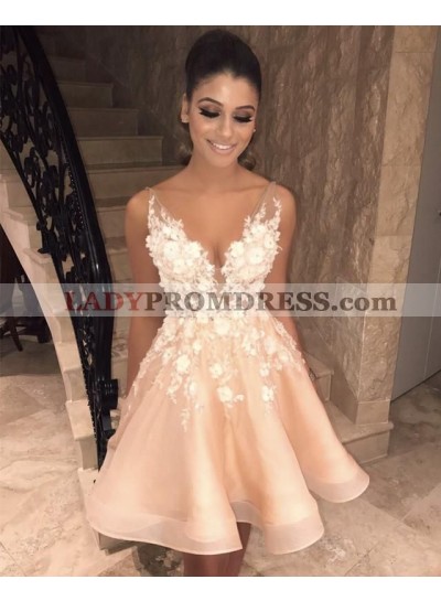 2023 A Line Sweetheart Pearl Pink Floral Patterns High Low Short Prom Dress