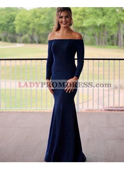 2023 Royal Blue Mermaid Long Sleeves Off Shoulder Long Prom Dress