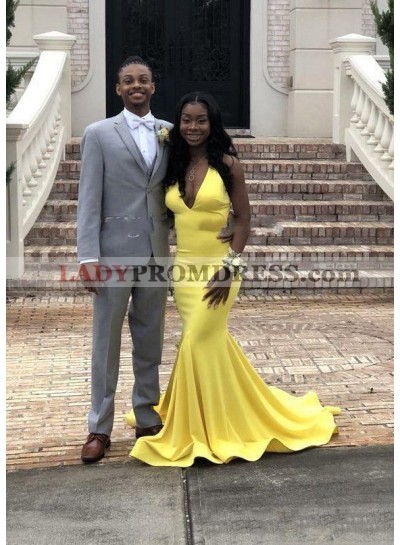 2023 Mermaid Satin Sweetheart Daffodil Long Backless Prom Dress